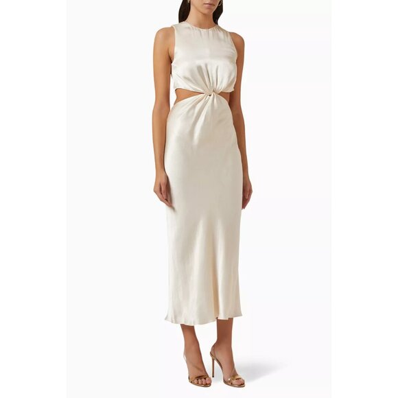 NWT La Lune Twist Front Midi Dress in Satin Retail $350 Size Small - Picture 4 of 10